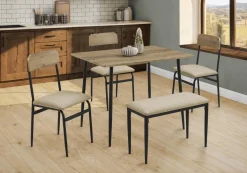 Table à manger rectangulaire avec 3 chaises et 1 banc