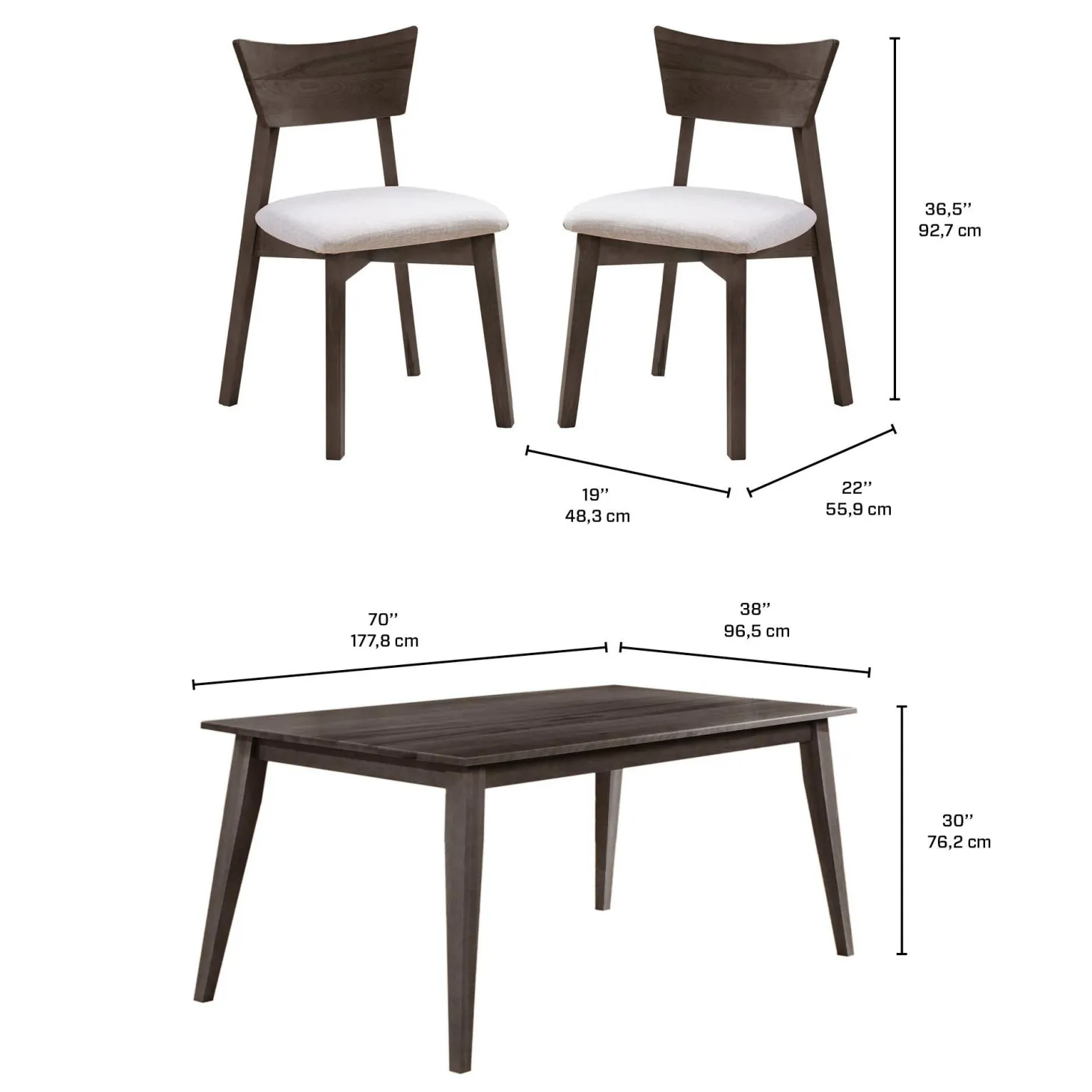 Table à manger rectangulaire 70" avec 4 chaises - ardoise