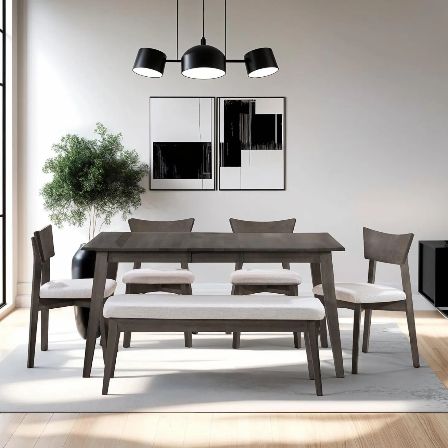 Table à manger rectangulaire extensible (54" à 70") avec 4 chaises - ardoise