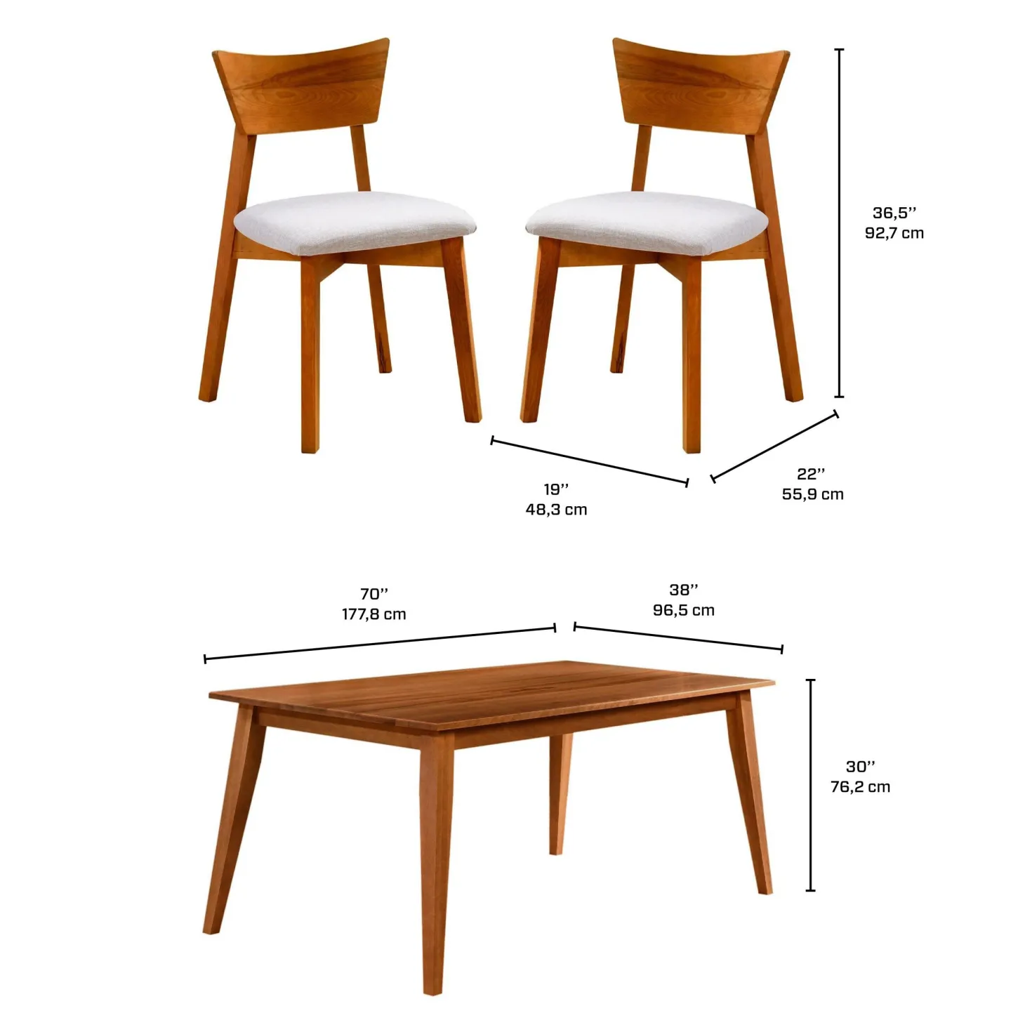 Table à manger rectangulaire 70" avec 6 chaises - brun