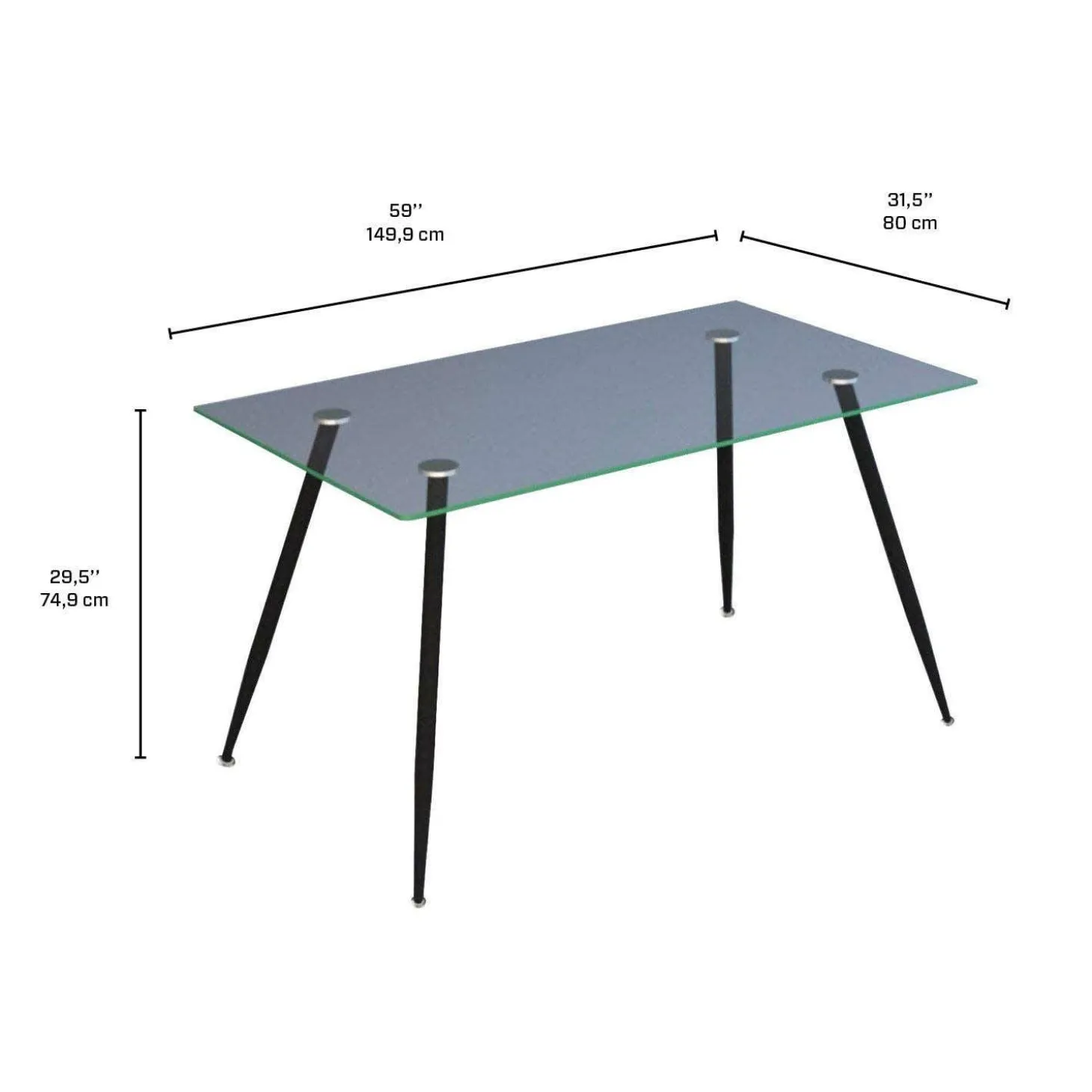 Table à manger rectangulaire en verre 59"