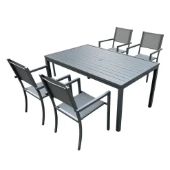Table à manger rectangulaire d’extérieur en métal et 4 chaises