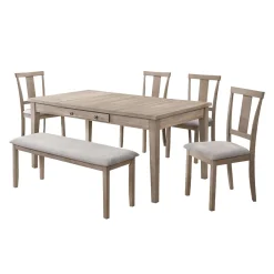 Table à manger rectangulaire avec rangement, 4 chaises et 1 banc - gris