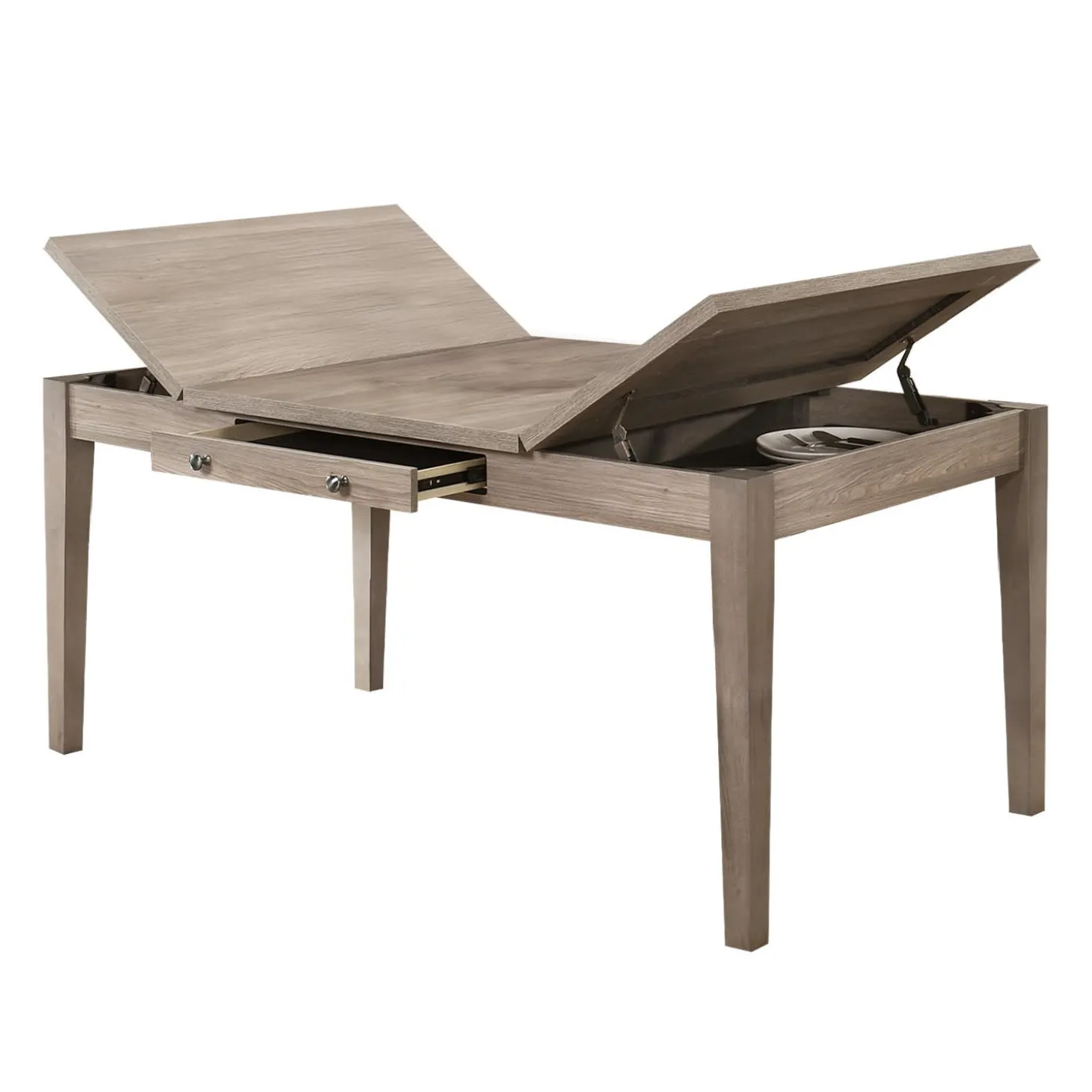Table à manger rectangulaire avec rangement, 4 chaises et 1 banc - gris