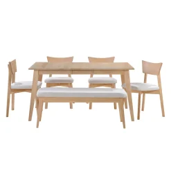 Table à manger rectangulaire extensible (48" à 60") avec 4 chaises et banc - grège