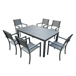 Table à manger rectangulaire d’extérieur en métal et 6 chaises