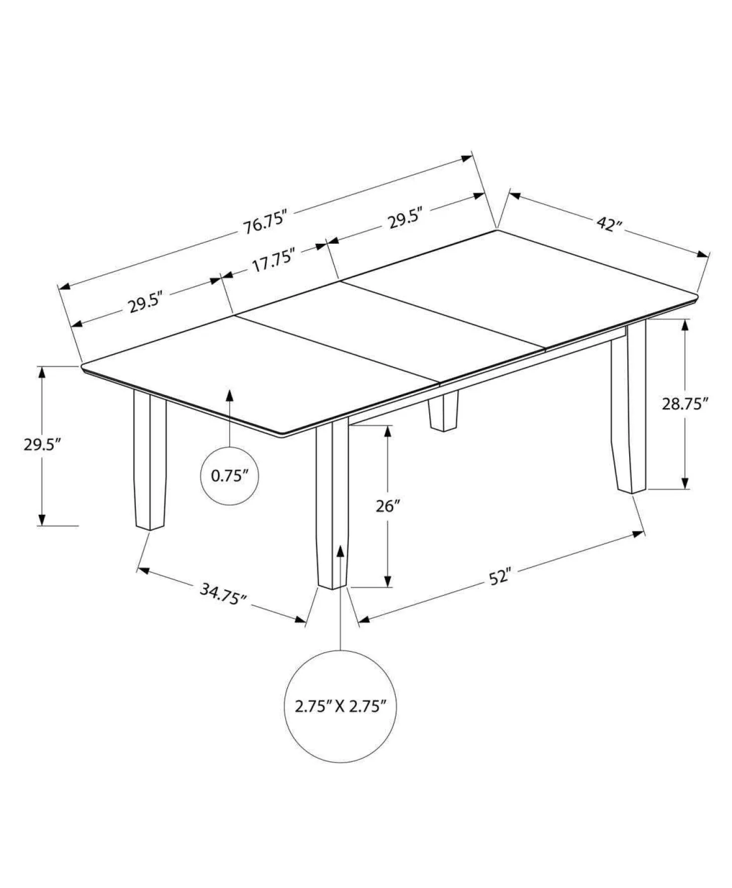 Table à manger rectangulaire extensible 60" à 78" - Monarch