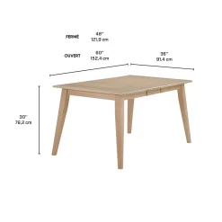 Table à manger rectangulaire extensible en bois massif 48