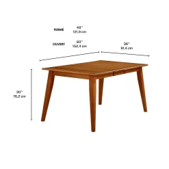 Table à manger rectangulaire extensible en bois massif 48