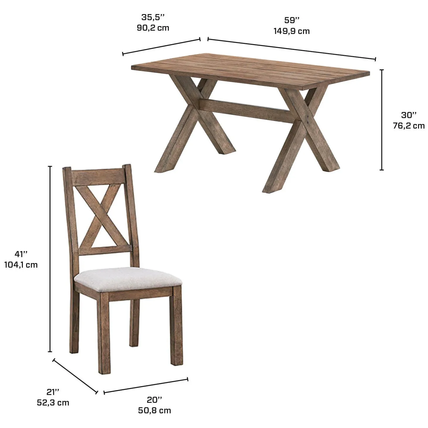 Table à manger rectangulaire avec 4 chaises - beige