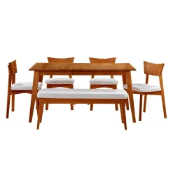 Table à manger rectangulaire extensible (48" à 60") avec 4 chaises et banc - brun