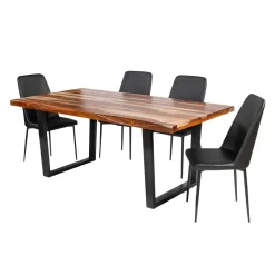 Table à manger rectangulaire en bois massif et 4 chaises- 72"