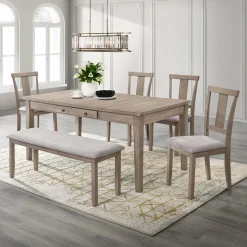 Table à manger rectangulaire avec rangement et 6 chaises - gris