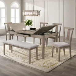 Table à manger rectangulaire avec rangement et 6 chaises - gris