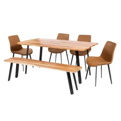 Table à manger rectangulaire en bois massif, 4 chaises et banc - 67"