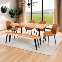 Table à manger rectangulaire en bois massif, 4 chaises et banc - 67"