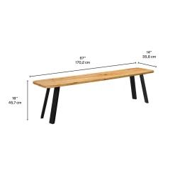 Table à manger rectangulaire en bois massif, 4 chaises et banc - 67