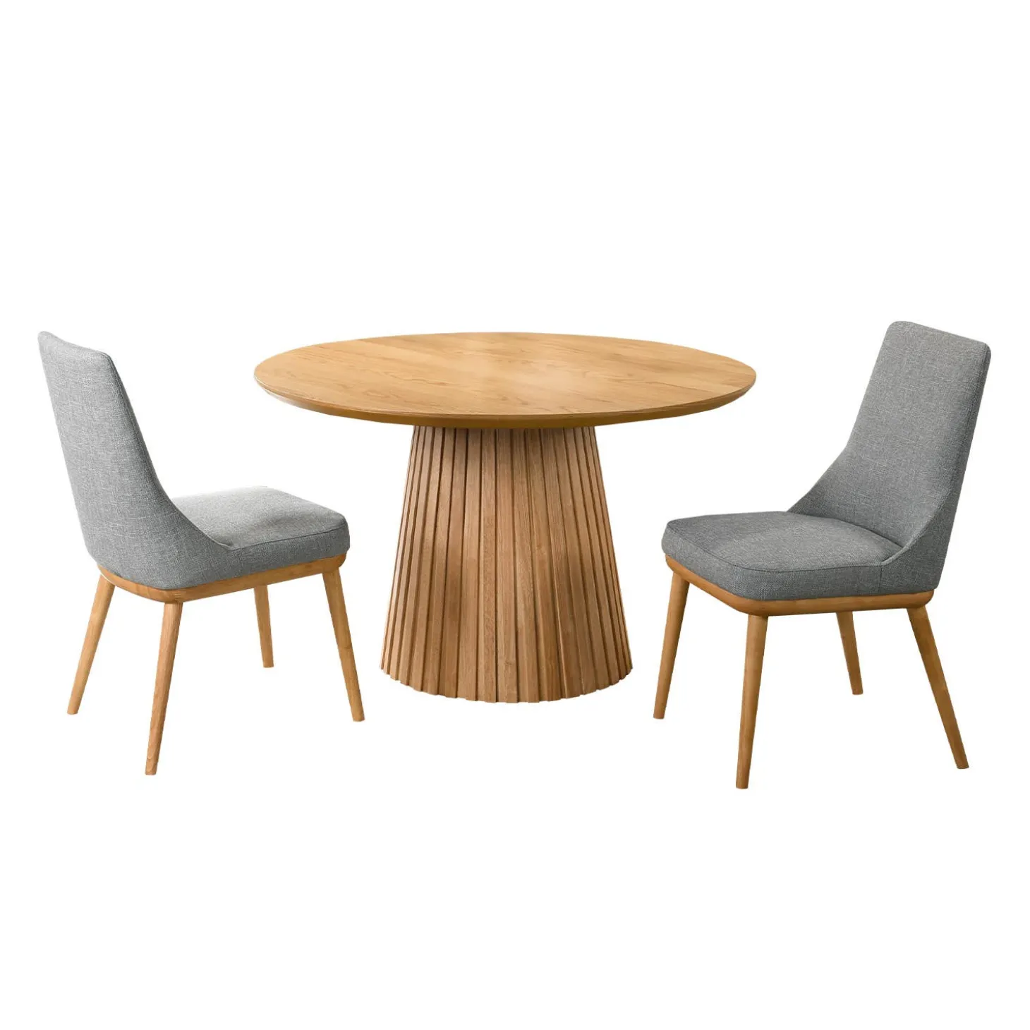 Table à manger ronde à piédestal avec 2 chaises - gris
