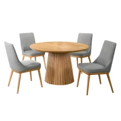 Table à manger ronde à piédestal avec 4 chaises - gris