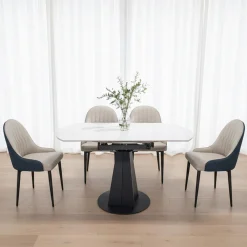Table à manger ronde convertible extensible avec piédestal - 53