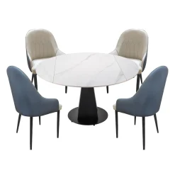 Table à manger ronde convertible extensible avec piédestal et 4 chaises - 53"