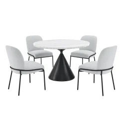 Table à manger ronde en marbre et 4 chaises rembourrées - 48"