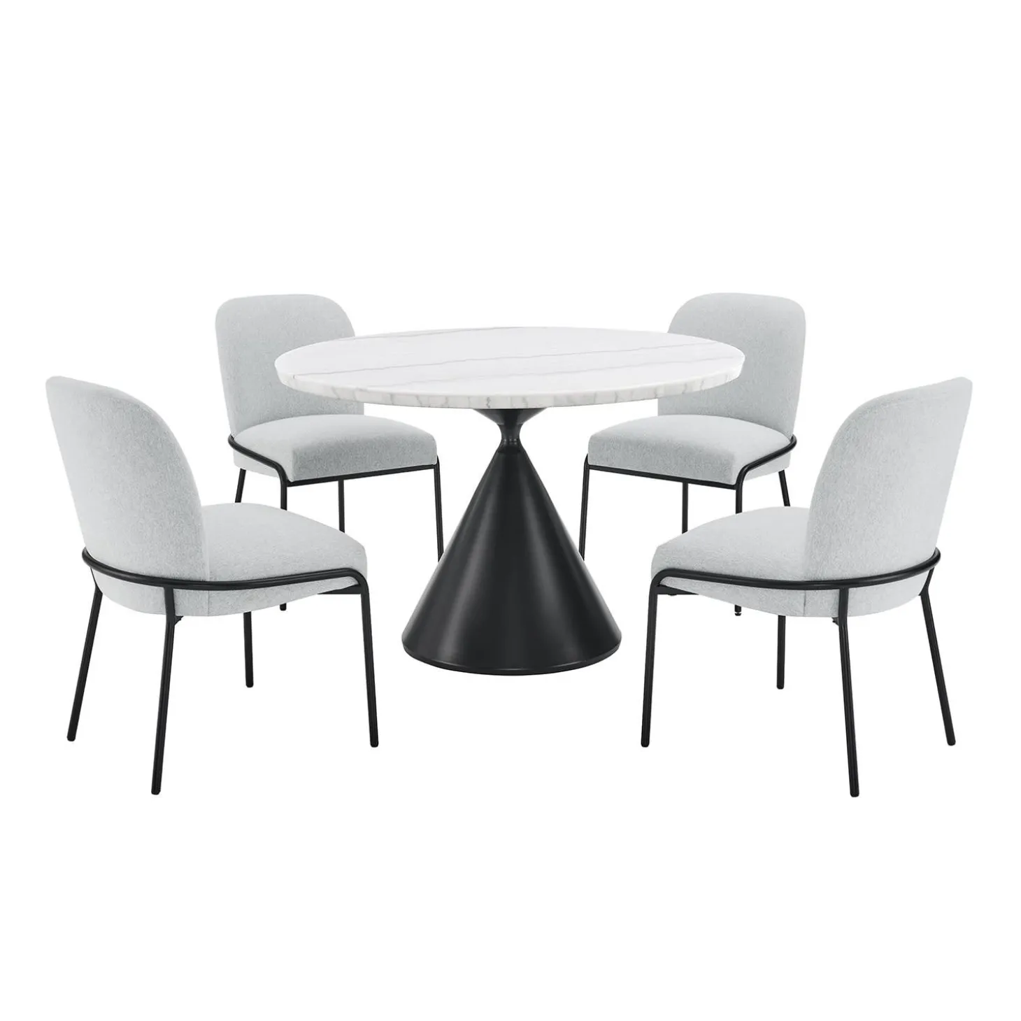 Table à manger ronde en marbre et 4 chaises rembourrées - 48"