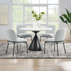 Table à manger ronde en marbre et 4 chaises rembourrées - 48"