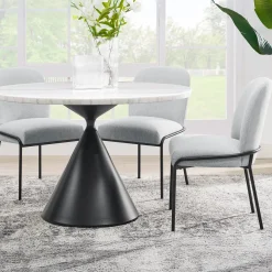 Table à manger ronde en marbre et 4 chaises rembourrées - 48