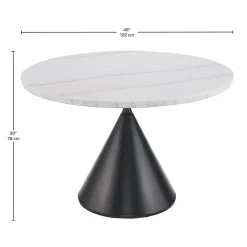 Table à manger ronde en marbre et 4 chaises rembourrées - 48