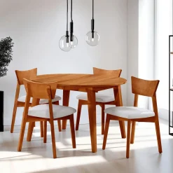 Table à manger ronde extensible (48" à 66") avec 4 chaises - brun