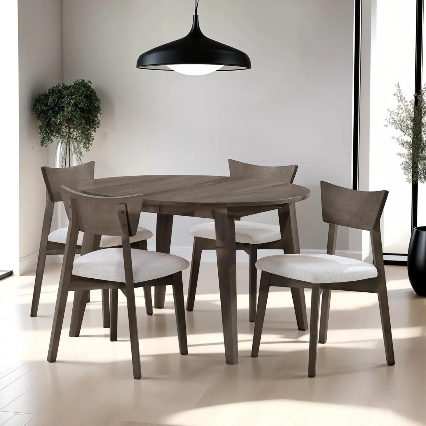 Table à manger ronde extensible en bois massif 48" à 66" - ardoise