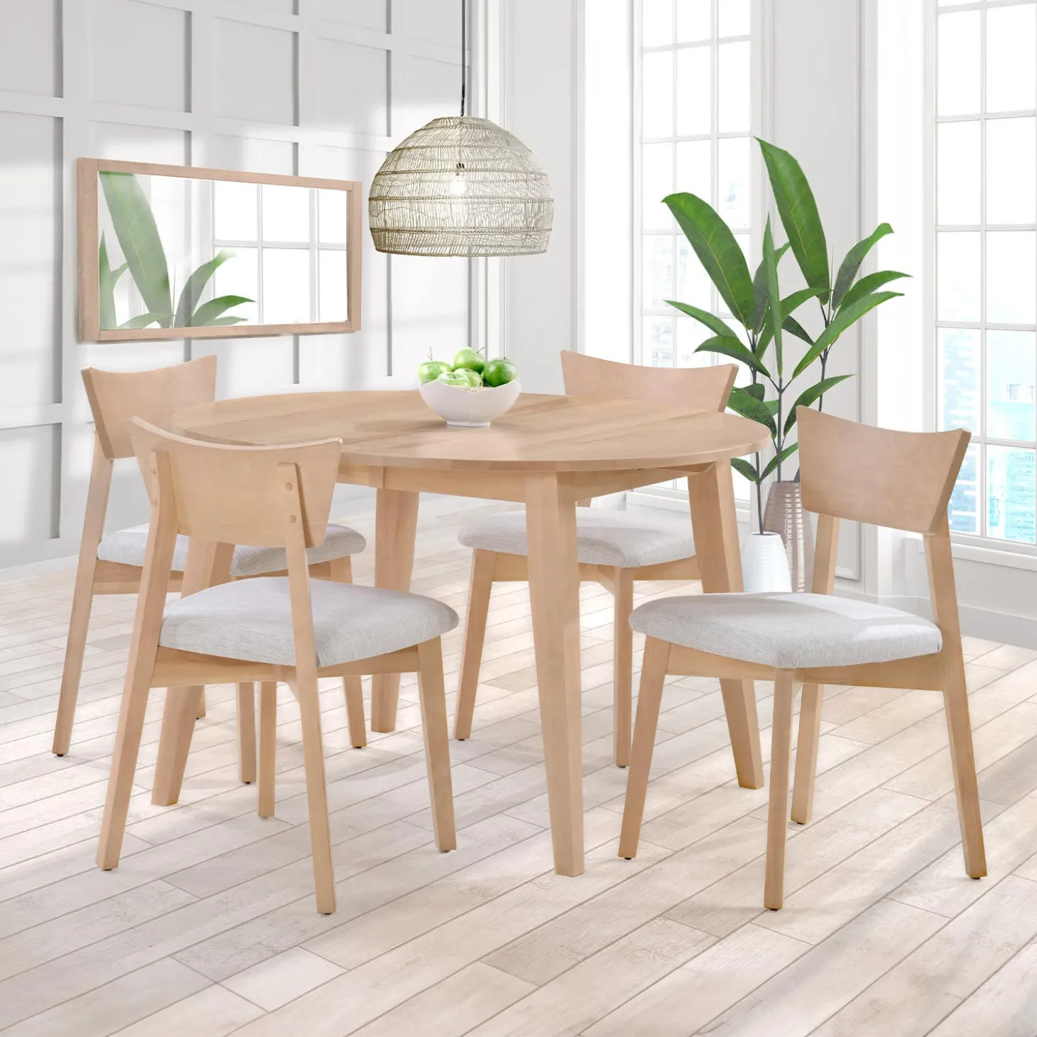 Table à manger ronde extensible (48" à 66") avec 4 chaises - grège