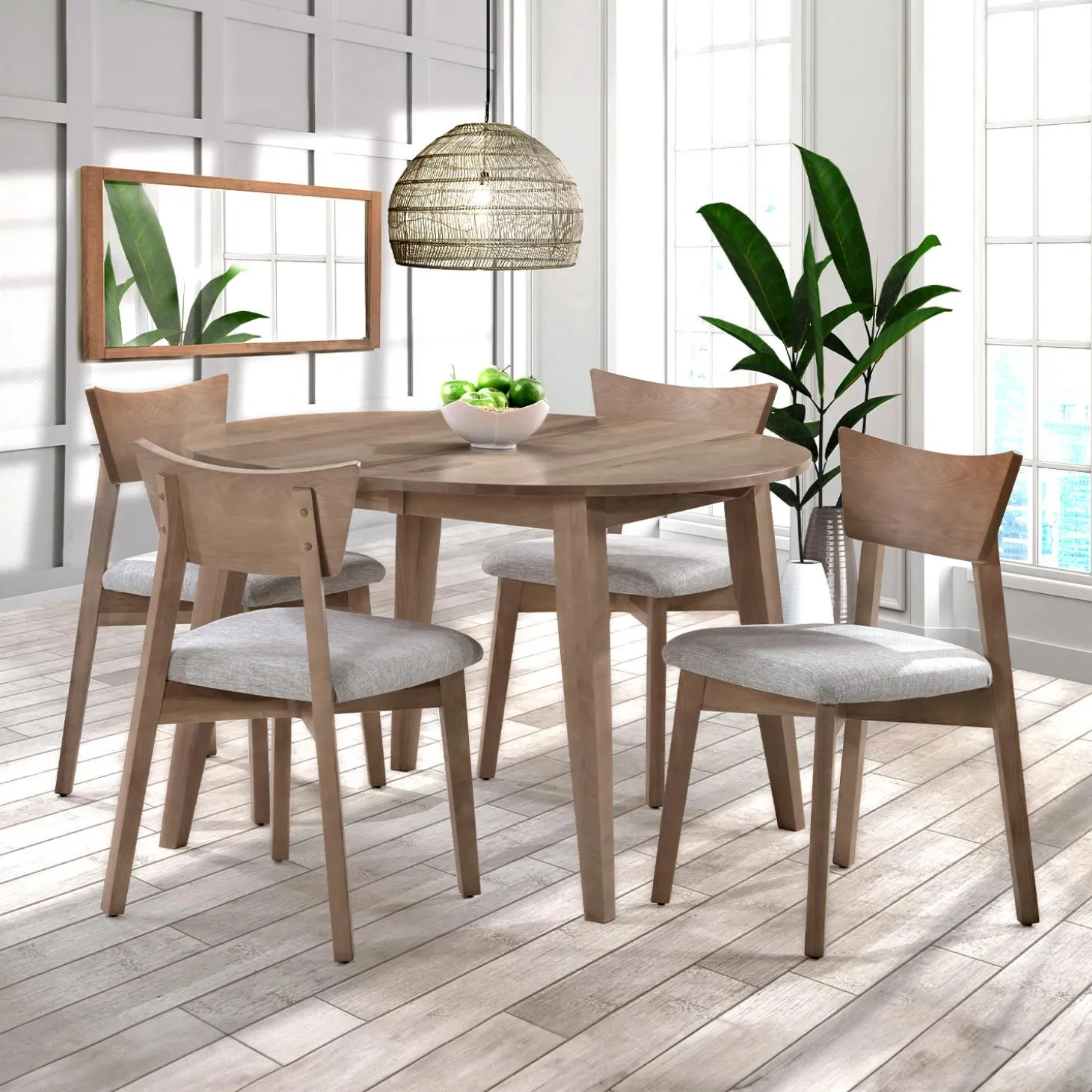 Table à manger ronde extensible (48" à 66") avec 4 chaises - gris