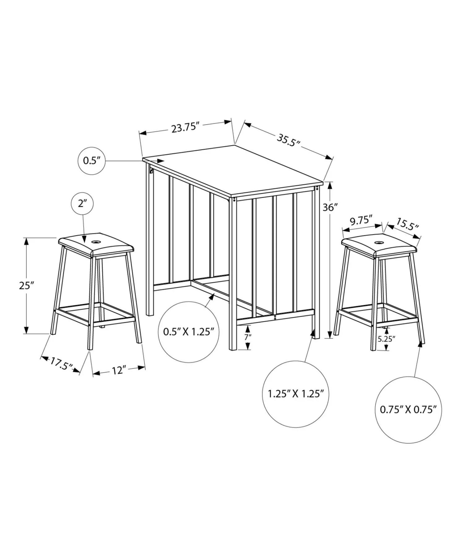 Table avec 2 tabourets hauteur comptoir