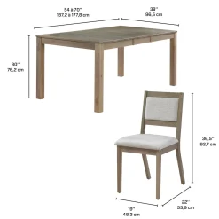 Table avec rallonge (54” à 70”) et 4 chaises - bois cendré