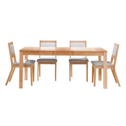 Table avec rallonge (54" à 70") et 4 chaises - bois naturel