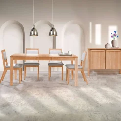 Table avec rallonge (54" à 70") et 4 chaises - bois naturel