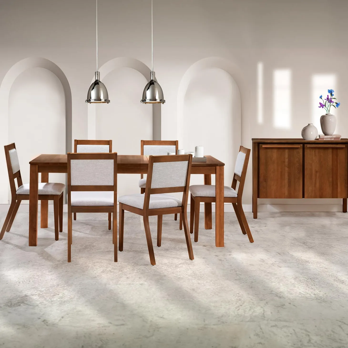 Table avec rallonge (54" à 70") et 6 chaises - brun