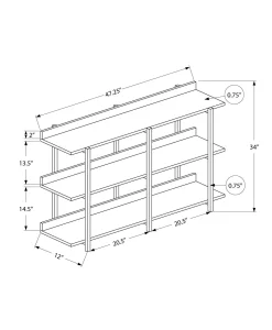 Table console - 3 niveau, étagères, rectangulaire, pieds en métal - 48