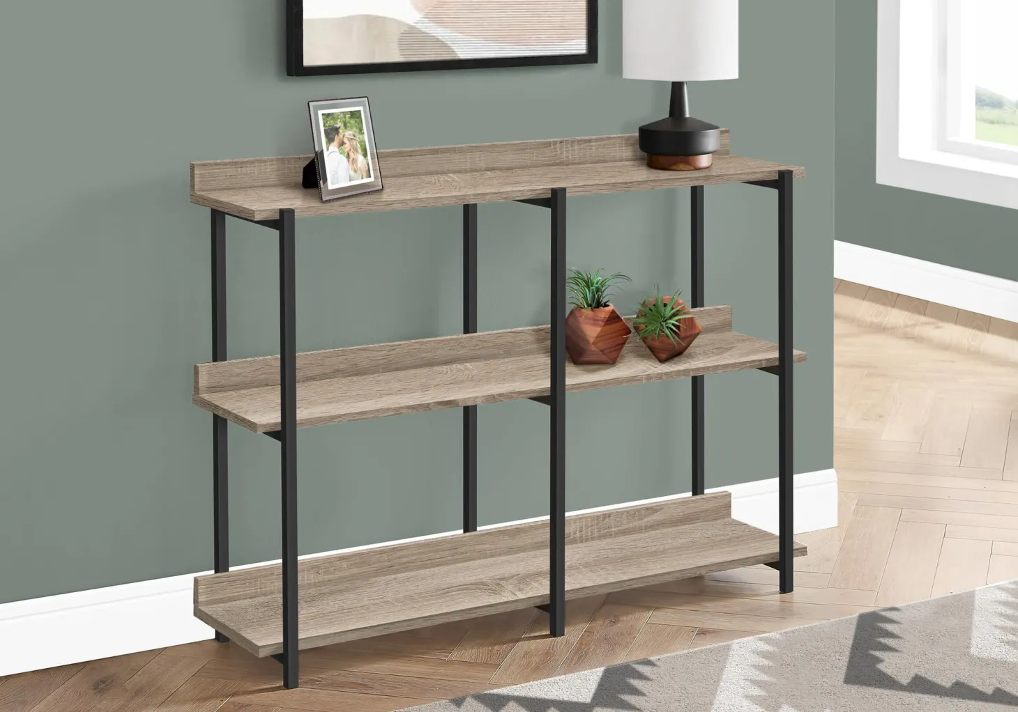 Table console - 3 niveau, étagères, rectangulaire, pieds en métal - 48" l - Monarch