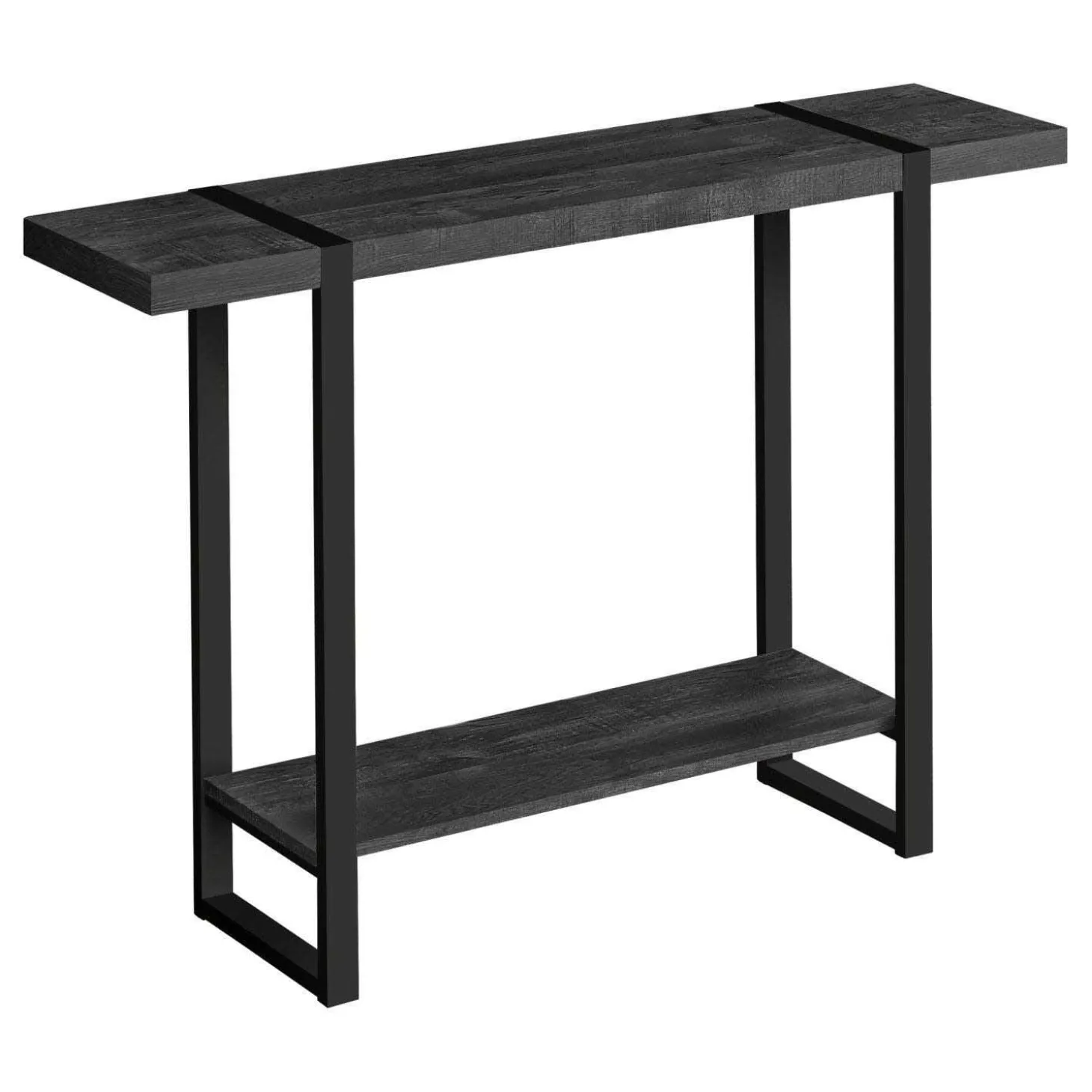 Table console - 2 niveaux, 1 tablette, rectangulaire - 48"L - faux bois noi - Monarch