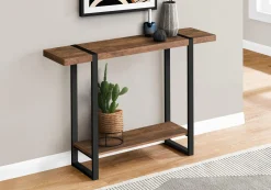 Table console - 2 niveaux, 1 tablette, rectangulaire - 48"L - faux bois bru - Monarch