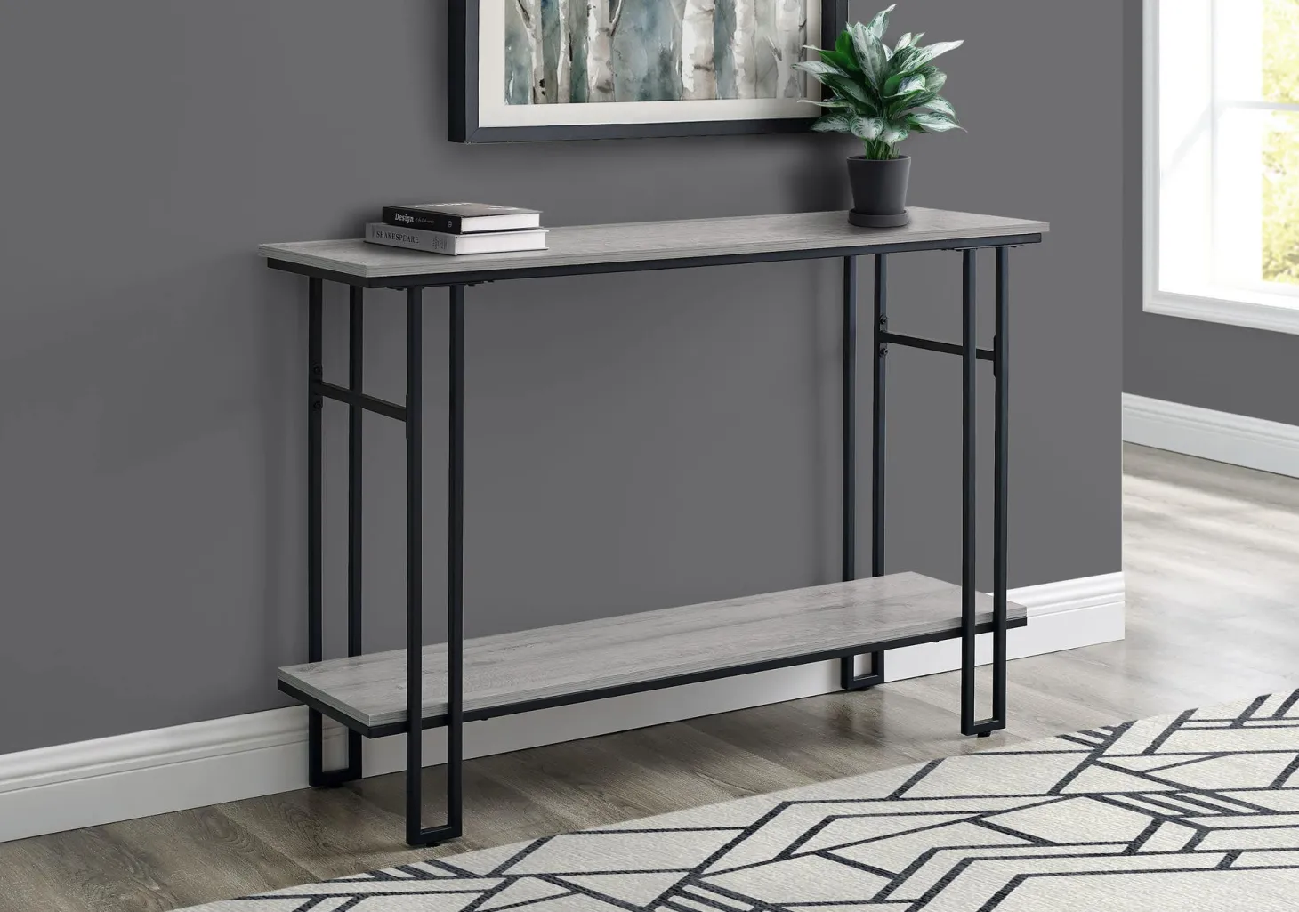 Table console - côtés en forme de h, 1 tablette, rectangulaire - 48"L - fau - Monarch