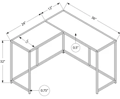 Table console - forme de L, coin, cadre en métal - 36
