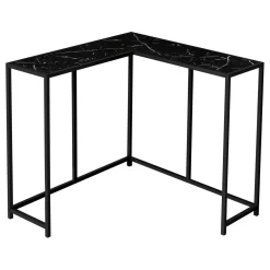 Table console - forme de L, coin, cadre en métal - 36"L - faux marbre noir - Monarch