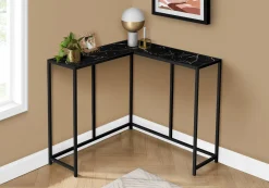 Table console - forme de L, coin, cadre en métal - 36"L - faux marbre noir - Monarch