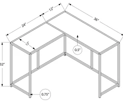 Table console - forme de L, coin, cadre en métal - 36