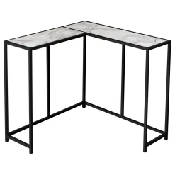 Table console - forme de L, coin, cadre en métal - 36"L - faux marbre blanc - Monarch