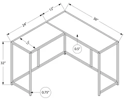 Table console - forme de L, coin, cadre en métal - 36